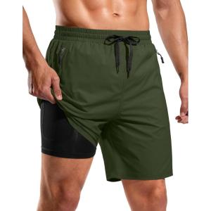 imageG Gradual Mens Swim Trunks with Compression Liner 7quot Quick Dry Board Shorts Swimsuit Bathing Suit for Men with Zipper PocketsOlive