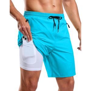imageG Gradual Mens Swim Trunks with Compression Liner 7quot Quick Dry Board Shorts Swimsuit Bathing Suit for Men with Zipper PocketsSky Blue