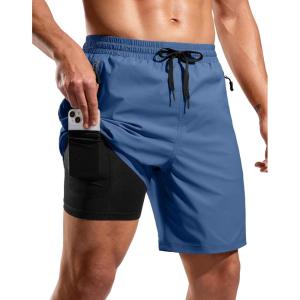 imageG Gradual Mens Swim Trunks with Compression Liner 7quot Quick Dry Board Shorts Swimsuit Bathing Suit for Men with Zipper PocketsSlate Blue