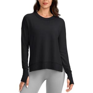 imageG Gradual Sweatshirt for Women Buttery Soft Yoga Tops Crewneck Modal Pullover Shirts Side Slit Thumb HolesBlack