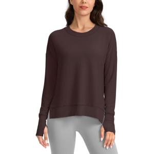 imageG Gradual Sweatshirt for Women Buttery Soft Yoga Tops Crewneck Modal Pullover Shirts Side Slit Thumb HolesChocolate Brown