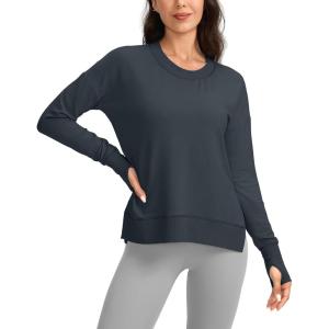 imageG Gradual Sweatshirt for Women Buttery Soft Yoga Tops Crewneck Modal Pullover Shirts Side Slit Thumb HolesDark Grey