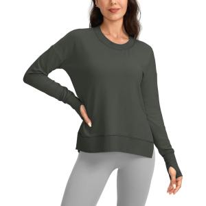 imageG Gradual Sweatshirt for Women Buttery Soft Yoga Tops Crewneck Modal Pullover Shirts Side Slit Thumb HolesDark Olive