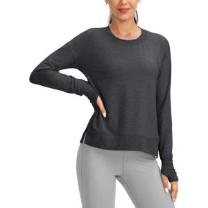 imageG Gradual Sweatshirt for Women Buttery Soft Yoga Tops Crewneck Modal Pullover Shirts Side Slit Thumb HolesHeather Dark Grey