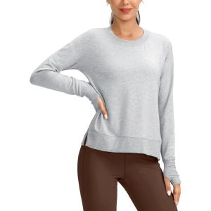 imageG Gradual Sweatshirt for Women Buttery Soft Yoga Tops Crewneck Modal Pullover Shirts Side Slit Thumb HolesHeather Light Grey