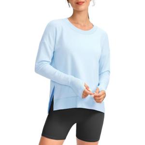 imageG Gradual Sweatshirt for Women Buttery Soft Yoga Tops Crewneck Modal Pullover Shirts Side Slit Thumb HolesIce Blue