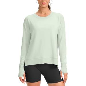 imageG Gradual Sweatshirt for Women Buttery Soft Yoga Tops Crewneck Modal Pullover Shirts Side Slit Thumb HolesLight Green