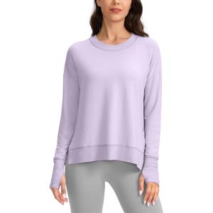 imageG Gradual Sweatshirt for Women Buttery Soft Yoga Tops Crewneck Modal Pullover Shirts Side Slit Thumb HolesLight Grey Purple