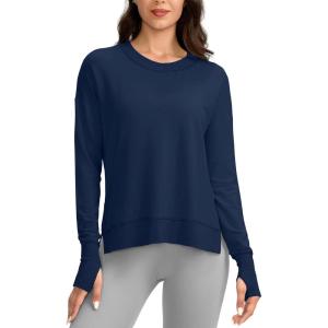 imageG Gradual Sweatshirt for Women Buttery Soft Yoga Tops Crewneck Modal Pullover Shirts Side Slit Thumb HolesNavy