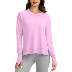 imageG Gradual Sweatshirt for Women Buttery Soft Yoga Tops Crewneck Modal Pullover Shirts Side Slit Thumb HolesPink