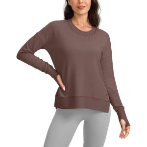 imageG Gradual Sweatshirt for Women Buttery Soft Yoga Tops Crewneck Modal Pullover Shirts Side Slit Thumb HolesRed Brown