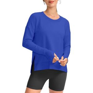 imageG Gradual Sweatshirt for Women Buttery Soft Yoga Tops Crewneck Modal Pullover Shirts Side Slit Thumb HolesRoyal Blue