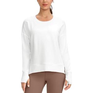 imageG Gradual Sweatshirt for Women Buttery Soft Yoga Tops Crewneck Modal Pullover Shirts Side Slit Thumb HolesWhite