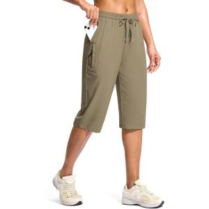 imageG Gradual Womens 15quot Long Shorts Below The Knee Capri Lightweight Quick Dry Hiking Cargo Shorts for Women with 3 Pockets15industy Khaki