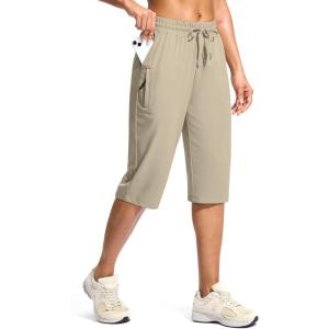 imageG Gradual Womens 15quot Long Shorts Below The Knee Capri Lightweight Quick Dry Hiking Cargo Shorts for Women with 3 Pockets15inkhaki