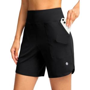 imageG Gradual Womens Athletic Shorts 6quot High Waisted Stretchy Bermuda Shorts for Women Quick Dry Summer Casual ShortsBlack