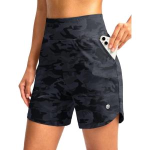 imageG Gradual Womens Athletic Shorts 6quot High Waisted Stretchy Bermuda Shorts for Women Quick Dry Summer Casual ShortsBlack Camo B