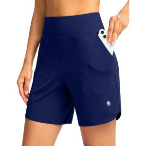 imageG Gradual Womens Athletic Shorts 6quot High Waisted Stretchy Bermuda Shorts for Women Quick Dry Summer Casual ShortsDark Blue