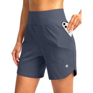 imageG Gradual Womens Athletic Shorts 6quot High Waisted Stretchy Bermuda Shorts for Women Quick Dry Summer Casual ShortsGrey Blue