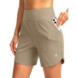 imageG Gradual Womens Athletic Shorts 6quot High Waisted Stretchy Bermuda Shorts for Women Quick Dry Summer Casual ShortsKhaki