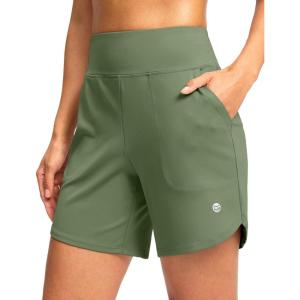 imageG Gradual Womens Athletic Shorts 6quot High Waisted Stretchy Bermuda Shorts for Women Quick Dry Summer Casual ShortsLight Grey Sage