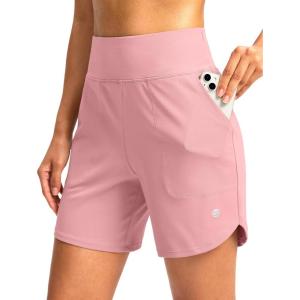 imageG Gradual Womens Athletic Shorts 6quot High Waisted Stretchy Bermuda Shorts for Women Quick Dry Summer Casual ShortsLight Pink