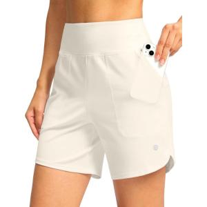 imageG Gradual Womens Athletic Shorts 6quot High Waisted Stretchy Bermuda Shorts for Women Quick Dry Summer Casual ShortsOffwhite
