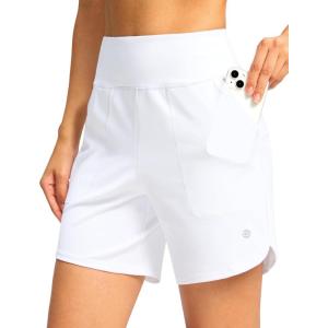 imageG Gradual Womens Athletic Shorts 6quot High Waisted Stretchy Bermuda Shorts for Women Quick Dry Summer Casual ShortsWhite