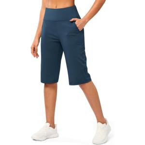 imageG Gradual Womens Bermuda Long Shorts 14quot Knee Length Capris with Pockets High Waisted Athletic Casual Shorts for WomenBorealis Green