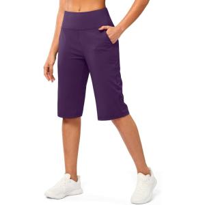 imageG Gradual Womens Bermuda Long Shorts 14quot Knee Length Capris with Pockets High Waisted Athletic Casual Shorts for WomenDark Purple