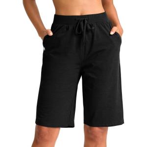 imageG Gradual Womens Bermuda Shorts 11quot Knee Length Long Comfy Drawstring Walking Shorts for Women with Deep PocketsBlack