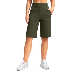 imageG Gradual Womens Bermuda Shorts 12quot Knee Length with Pockets High Waisted Stretch Long Shorts for Women Casual WalkingArmy Green