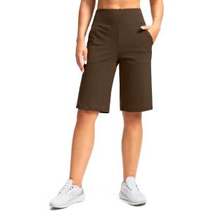 imageG Gradual Womens Bermuda Shorts 12quot Knee Length with Pockets High Waisted Stretch Long Shorts for Women Casual WalkingBrown