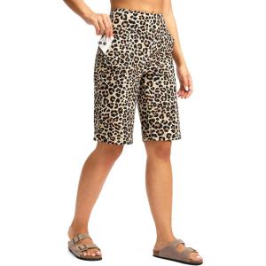 imageG Gradual Womens Bermuda Shorts 12quot Knee Length with Pockets High Waisted Stretch Long Shorts for Women Casual WalkingBrown Leopard