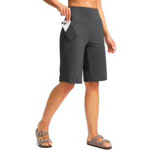 imageG Gradual Womens Bermuda Shorts 12quot Knee Length with Pockets High Waisted Stretch Long Shorts for Women Casual WalkingDark Grey