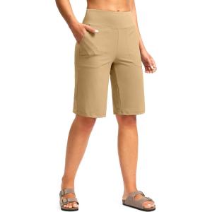 imageG Gradual Womens Bermuda Shorts 12quot Knee Length with Pockets High Waisted Stretch Long Shorts for Women Casual WalkingKhaki