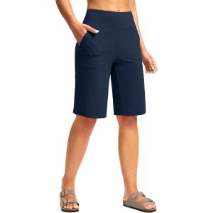 imageG Gradual Womens Bermuda Shorts 12quot Knee Length with Pockets High Waisted Stretch Long Shorts for Women Casual WalkingNavy