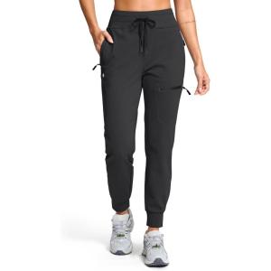 imageG Gradual Womens Fleece Lined Joggers Hiking Pants 4 Zipper Pockets High Waisted Water Resistant Winter Running SweatpantsBlack
