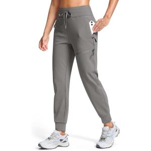 imageG Gradual Womens Fleece Lined Joggers Hiking Pants 4 Zipper Pockets High Waisted Water Resistant Winter Running SweatpantsLight Grey