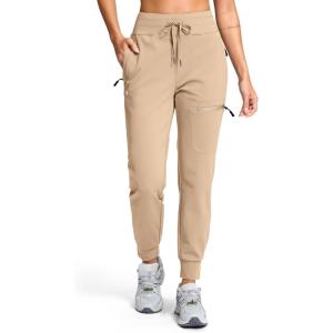 imageG Gradual Womens Fleece Lined Joggers Hiking Pants 4 Zipper Pockets High Waisted Water Resistant Winter Running SweatpantsLight Khaki