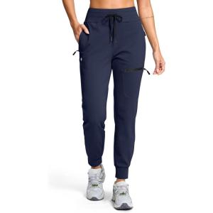 imageG Gradual Womens Fleece Lined Joggers Hiking Pants 4 Zipper Pockets High Waisted Water Resistant Winter Running SweatpantsNavy