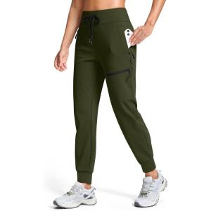 imageG Gradual Womens Fleece Lined Joggers Hiking Pants 4 Zipper Pockets High Waisted Water Resistant Winter Running SweatpantsOlive Green