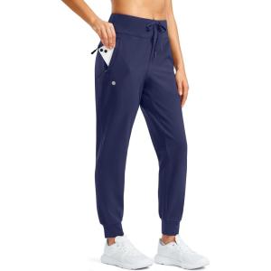 imageG Gradual Womens Fleece Lined Joggers Water Resistant Hiking Pants High Waisted Winter Thermal Sweatpants 3 Zipper PocketsNavy