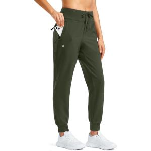 imageG Gradual Womens Fleece Lined Joggers Water Resistant Hiking Pants High Waisted Winter Thermal Sweatpants 3 Zipper PocketsOlive