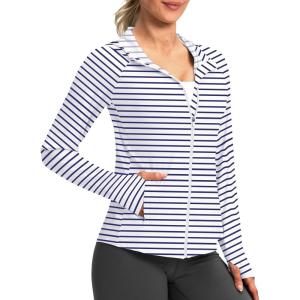 imageG Gradual Womens UPF 50 Sun Protection Hoodie Jacket Lightweight Zip Up Jackets Long Sleeve Shirts for Women Hiking OutdoorNavy Stripe