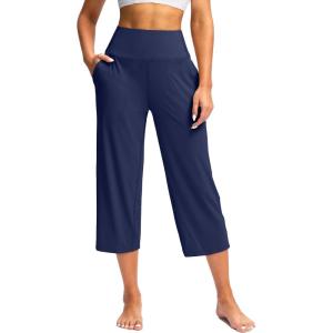 imageG Gradual Womens Wide Leg Capri Pants with Pockets Tummy Control High Waist Yoga Dress Crop Pants for WomenNavyS