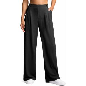 imageG Gradual Womens Wide Leg Pants High Waisted Waffle Knit Business Casual Slacks 2025 Office Dress Trousers Pants for WomenBlack