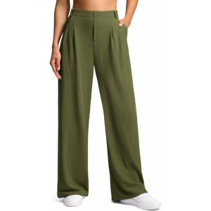 imageG Gradual Womens Wide Leg Pants High Waisted Waffle Knit Business Casual Slacks 2025 Office Dress Trousers Pants for WomenEstate Green