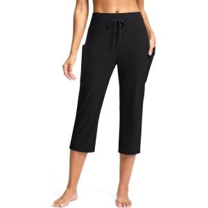 imageG Gradual Yoga Capri Pants for Women with Pockets High Waist Capris Leggings Tummy Control Straight Workout Summer Crop PantsBlack