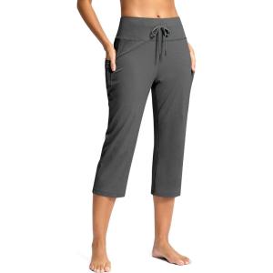 imageG Gradual Yoga Capri Pants for Women with Pockets High Waist Capris Leggings Tummy Control Straight Workout Summer Crop PantsCharcoal